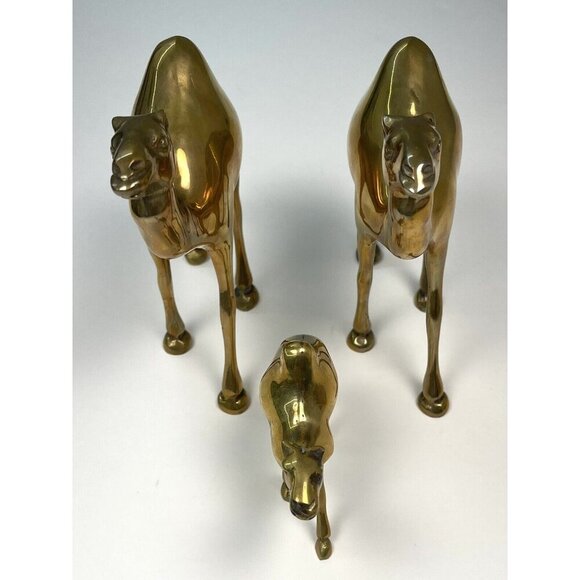 VTG MCM Lot 3 GREAT CITY TRADERS 4" & 7" Solid Brass CAMEL FIGURINES Korea EUC - Picture 2 of 7